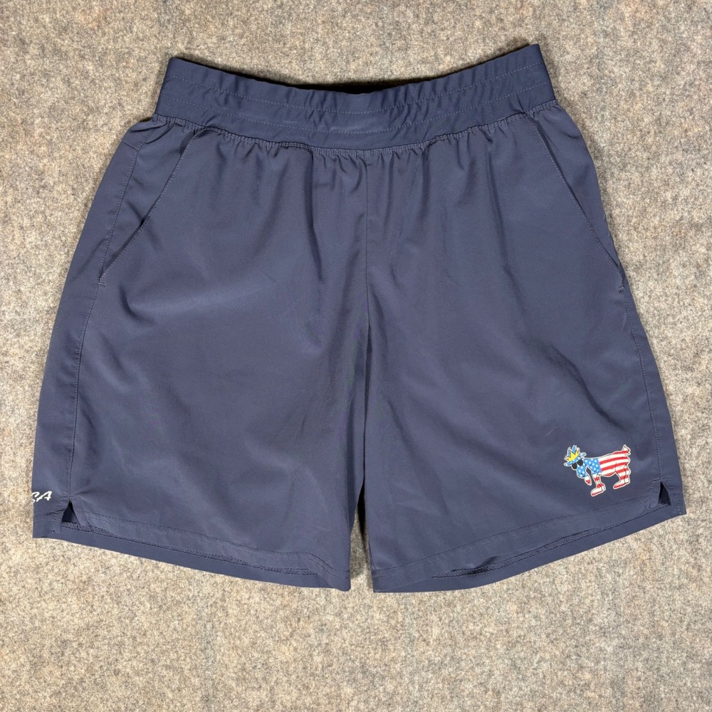 GOAT USA Athletic Shorts Mens Medium Navy Blue Patriotic Logo Gym Running 9 in
